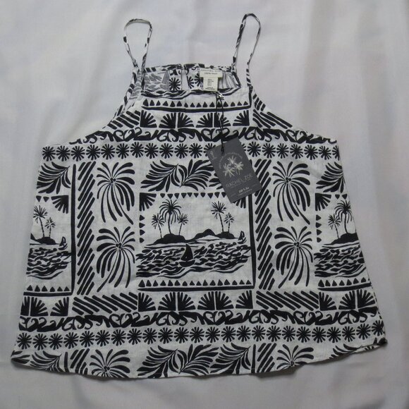 Rachel Zoe Tops - NWT RACHEL ZOE womens LINEN tank TOP black WHITE spaghetti strap BOHO SIZE L